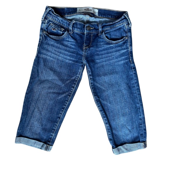 Y2K Hollister Jean Low Rise Denim Bermuda Shorts Cuffed Size 0 - Picture 1 of 7